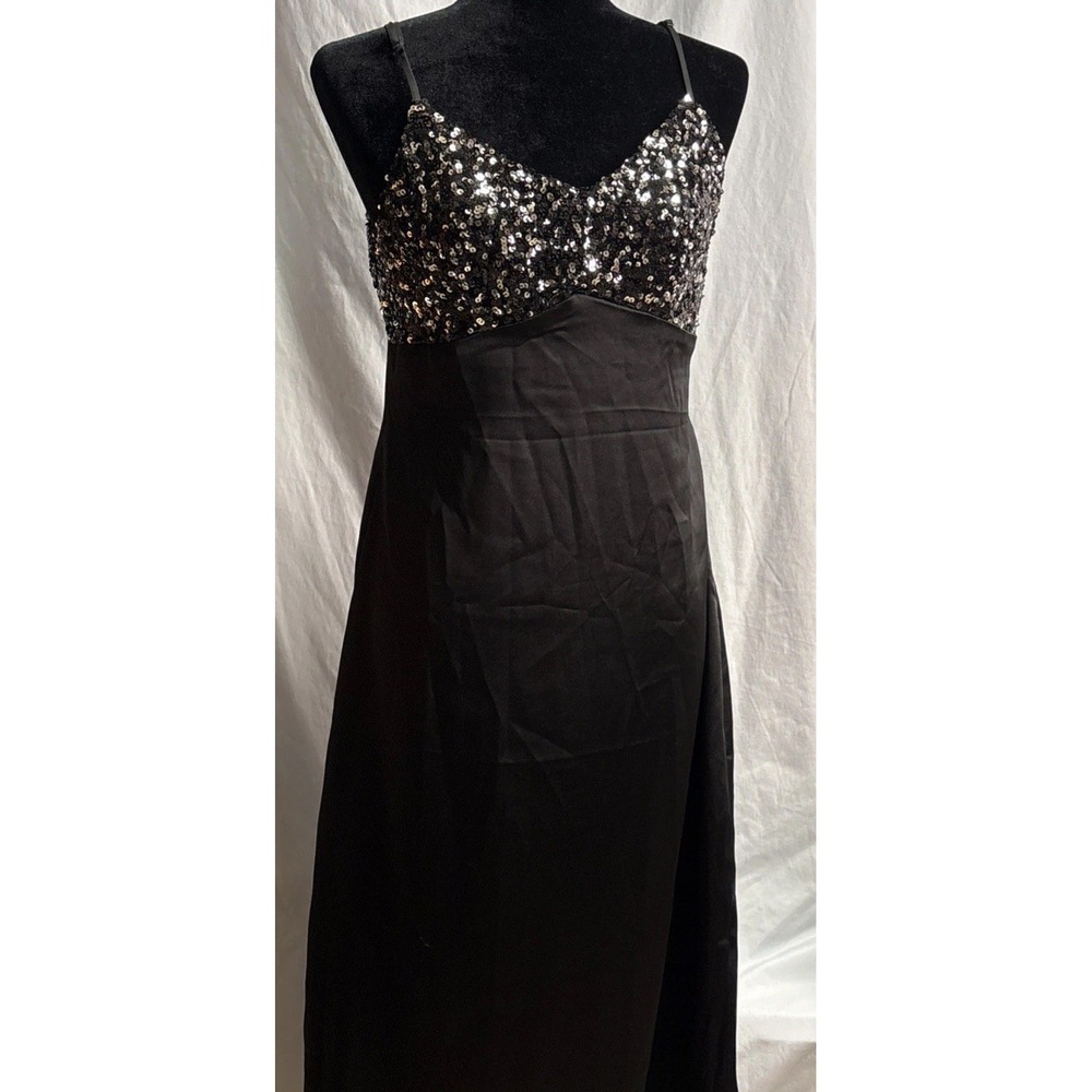 New House of Harlow 1960 Black‎ Satin With Sequins Spagetti Straps Dress Size M - Picture 5 of 16